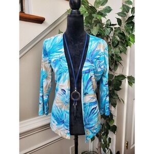 Additions By Chicos Blue Floral Long Sleeve Open Front Cardigan Size Small